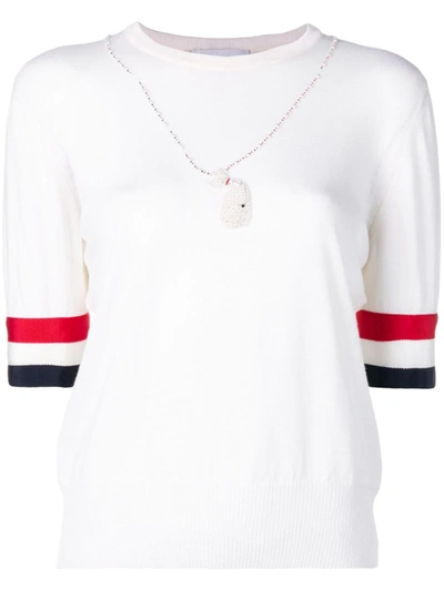 Thom Browne Short-sleeve Merino Jumper In White
