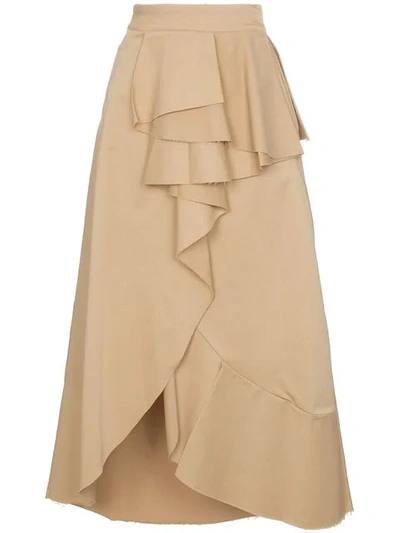 Johanna Ortiz Frou Frou Cotton-blend Ruffled Wrap Skirt In Camel