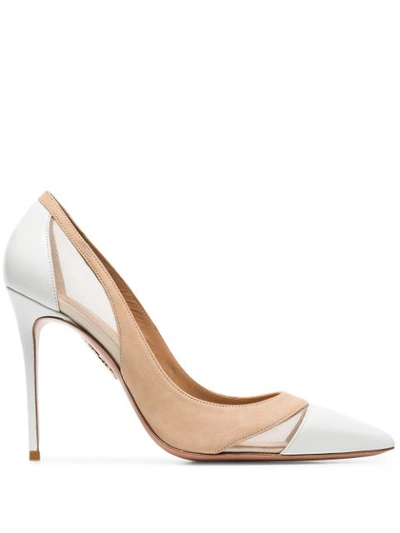 Aquazzura Savoy 105 Leather, Suede And Mesh Pumps In Neutral