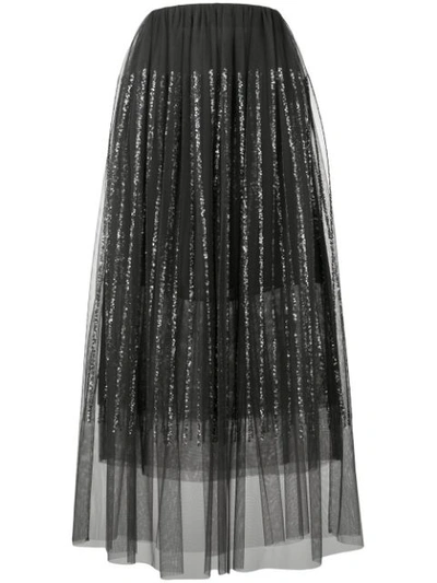 Brunello Cucinelli Paillette Waterfall Detail Tulle Skirt In Volcano