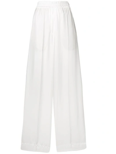 Brunello Cucinelli Monili-trim Silk Wide-leg Pull On Pants In White