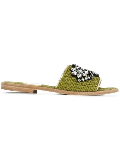 Premiata Embellished Slippers In Green