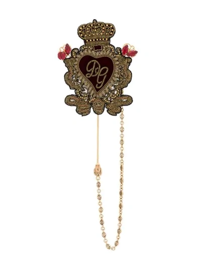 Dolce & Gabbana Sacred Heart Brooch In Gold