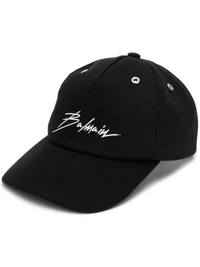 Balmain Logo Printed Cap In Black