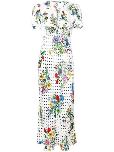 Rixo London Floral Print Dotted Long Dress - White