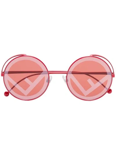 Fendi Logo Lens Round Sunglasses In Red