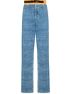 Maison Margiela Contrasting Waistband Straight-leg Jeans In Blue