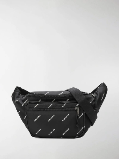 Balenciaga Logo Print Belt Bag In Black