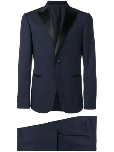 Z Zegna Contrast Lapel Suit In Dark Blue