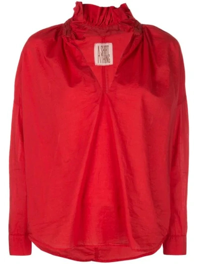 A Shirt Thing Frilled Split Neck Shirt In Red