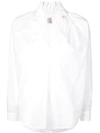 A Shirt Thing Frilled Split Neck Shirt In White