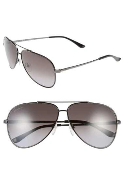 Ferragamo 60mm Aviator Sunglasses In Shiny Dark Gunmetal/ Black