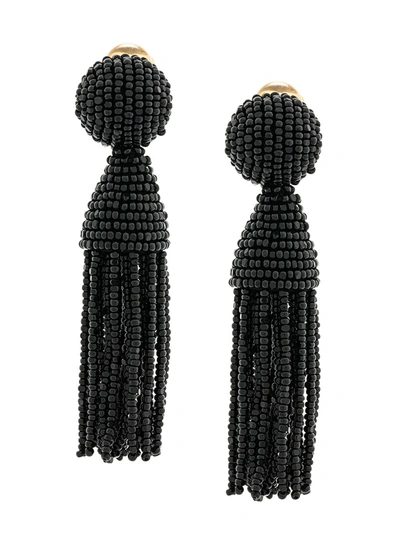 Oscar De La Renta Classic Short Tassel Drop Clip Earrings In Black