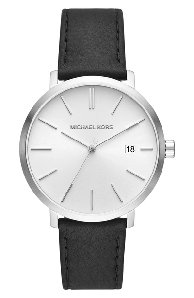 Michael Michael Kors Blake Leather Strap Watch, 42mm In Black/ White/ Silver