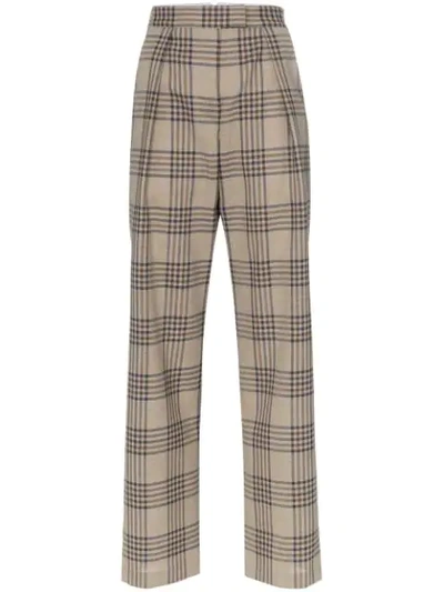 Wright Le Chapelain Check Print High-waisted Straight Leg Woollen Trousers In Brown