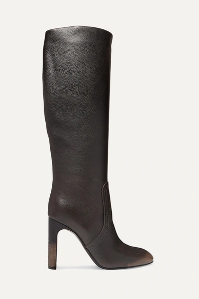 Bottega Veneta Intrecciato-heel Leather Knee-high Boots In Brown