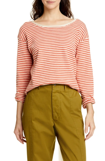 Alex Mill Roll Neck Stripe Sweater In Natural/ Red