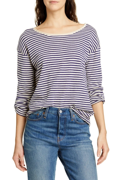 Alex Mill Roll Neck Stripe Sweater In Natural/ Navy