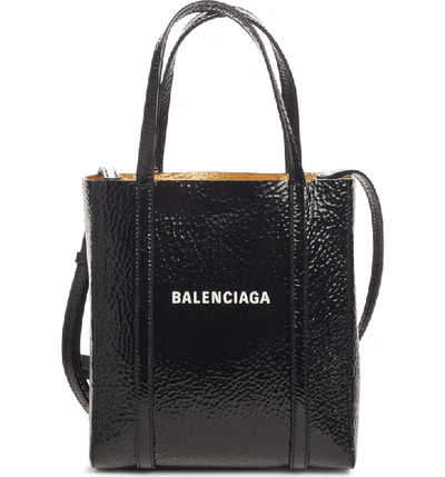 Balenciaga Extra Extra Small Bazar Patent Leather Shopper - Black In Black/ Gold
