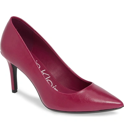 Calvin Klein 'gayle' Pointy Toe Pump In Magenta Leather