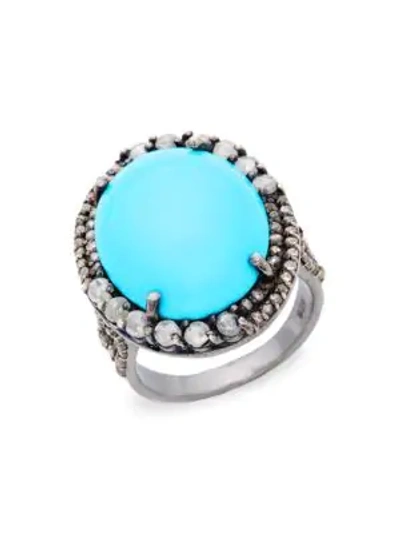 Bavna Diamond Turquoise Sterling Silver Oval Ring