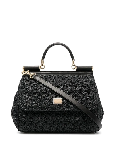 Dolce & Gabbana Black Medium Woven Sicily Bag