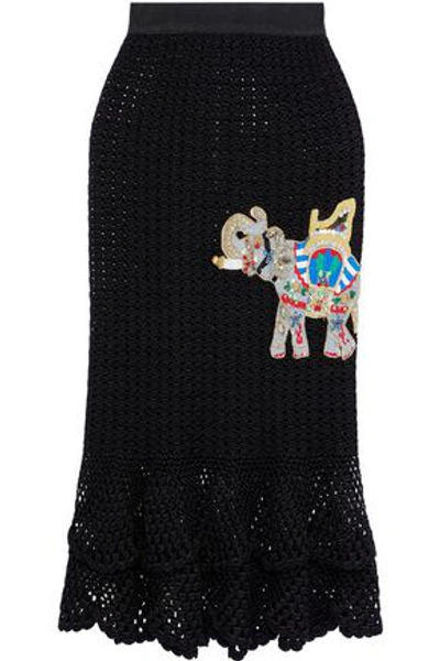 Dolce & Gabbana Appliquéd Crocheted Cotton Skirt In Black