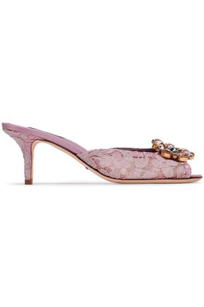 Dolce & Gabbana Woman Keira Crystal-embellished Corded Lace Mules Lilac