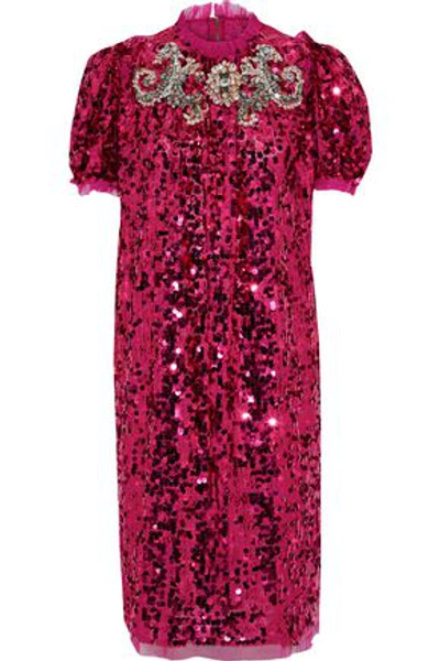 Dolce & Gabbana Woman Embellished Tulle Dress Fuchsia