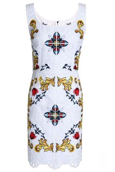 Dolce & Gabbana Calloped Embroidered Cotton-blend Broderie Anglaise Dress In White