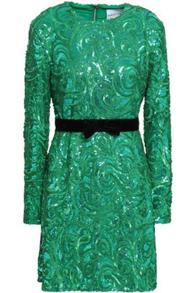 Perseverance Woman Sequined Embroidered Tulle Mini Dress Green