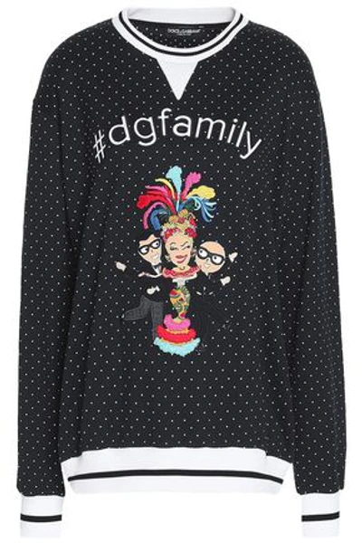 Dolce & Gabbana Woman Appliquéd Polka-dot French Cotton-terry Sweatshirt Black