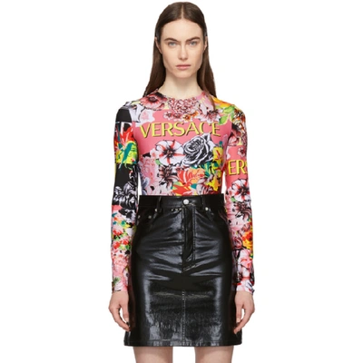 Versace Floral Print Long Sleeve Bodysuit In A7000 Multicolor