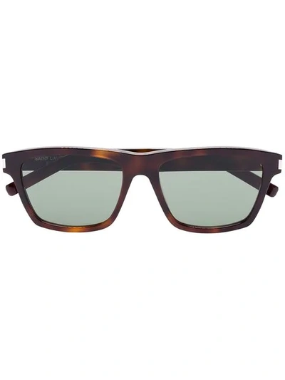 Saint Laurent Brown Rectangular Tortoiseshell Sunglasses