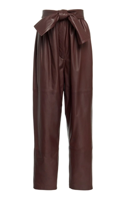 Zimmermann Resistance High-waisted Belted Leather Straight-leg Pants In Burgundy