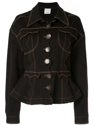 Acler Tana Scalloped Peplum Denim Jacket In Black