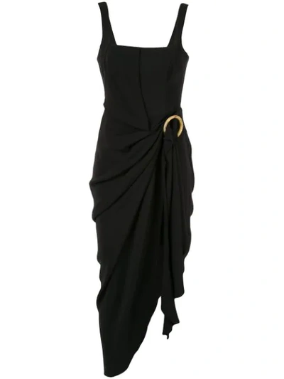 Acler Maine Asymmetrical Draped-waist Midi Dress In Black
