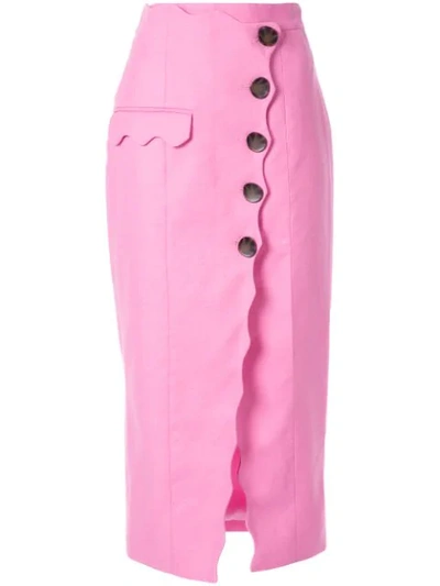 Acler Aslo Scalloped Wrap-effect Midi Pencil Skirt In Pink