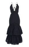 Acler Lacruise Tier-ruffle Lace Midi Dress In Black