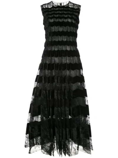 Oscar De La Renta Pleated Velvet And Chantilly Lace Dress In Black