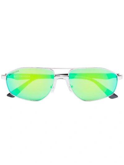 Balenciaga Green Aviator Metal Sunglasses In Grün