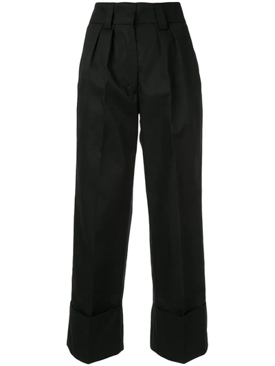 Msgm Pleated Cuffed Trousers In Black