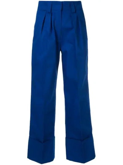 Msgm Pleated Cuffed Trousers In Blue