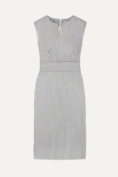 Max Mara Caraffa Striped Stretch Cotton And Linen-blend Dress In Gray
