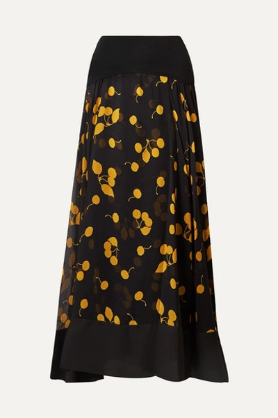 3.1 Phillip Lim / フィリップ リム Cerise Paneled Printed Silk Crepe De Chine Maxi Skirt In Black