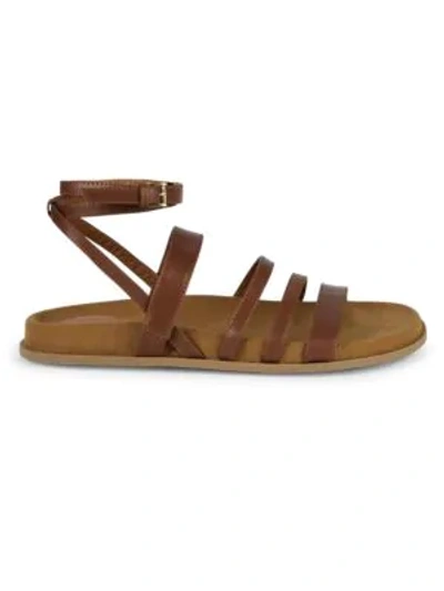 Aquatalia Ilise Strappy Leather Flat Sandals In Cognac