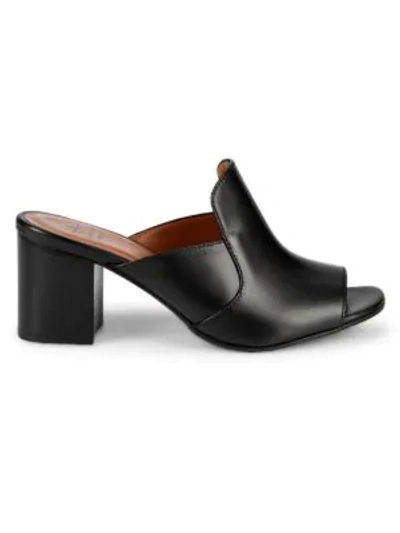 Aquatalia Elaina Leather Block Heel Mule Sandals In Black