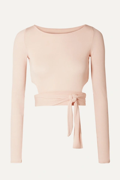 Alo Yoga Cropped Cutout Stretch-modal Wrap Top In Pastel Pink