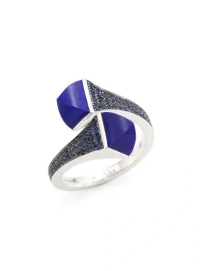 Marli Cleo By  18k White Gold, Lapis Lazuli & Blue Sapphire Ring