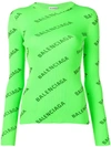 Balenciaga Allover Logo Ribbed-knit Sweater In Green